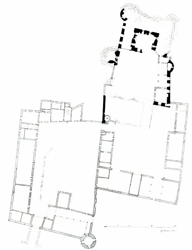 Grundriss von Haus Heyden, schwarz die ältesten Teile der Kernburg und der ersten Vorburg